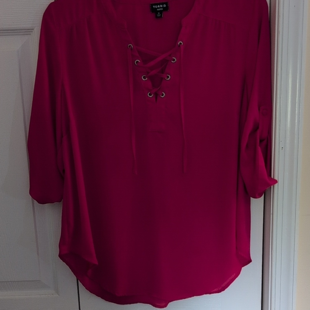 Torrid Fuchsia Lace-Up Blouse